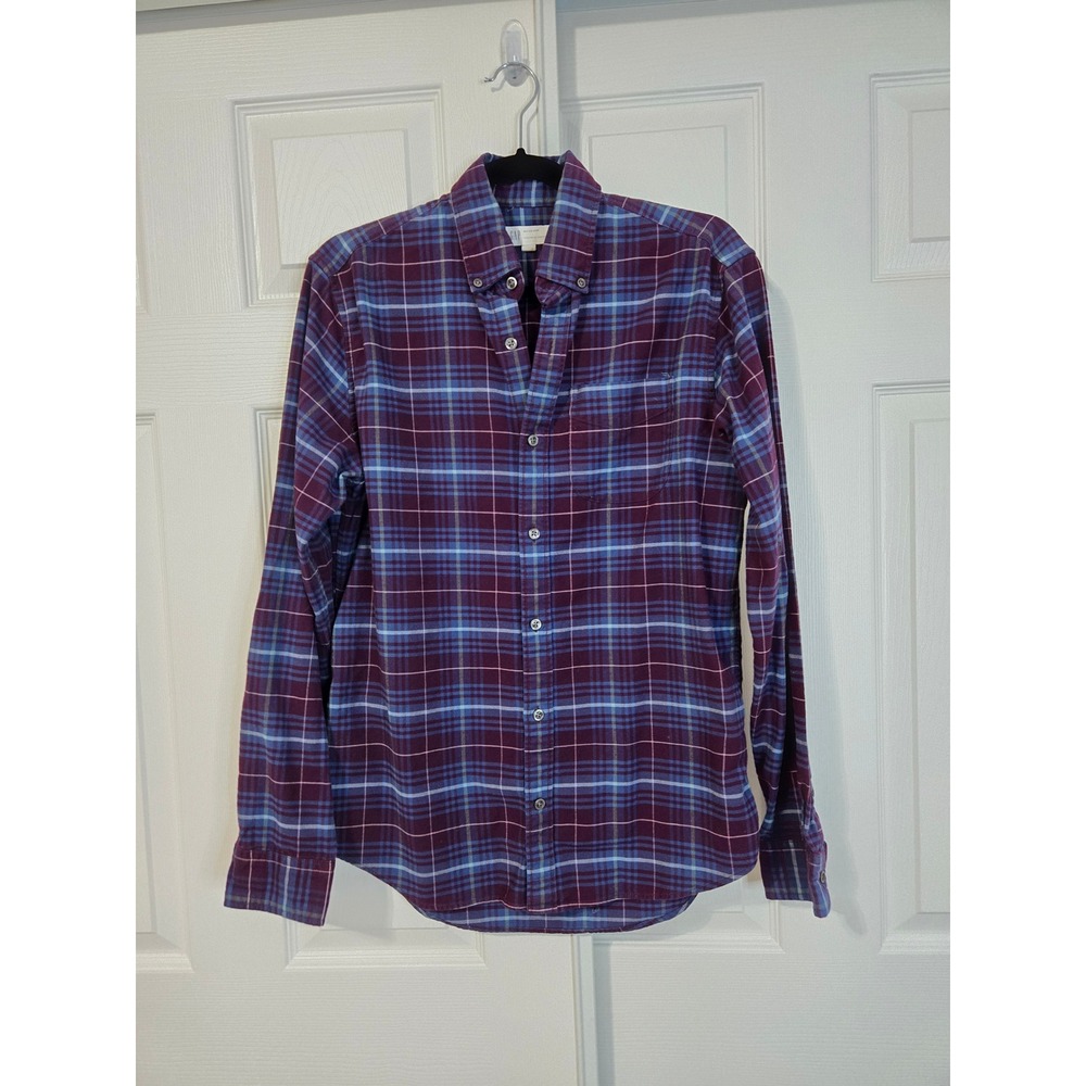 Gap For Good Standard Fit Stretch Plaid Flannel Shirt Purple Blue Women Small